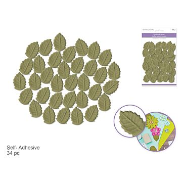 Floral Embellishment: 1.5"x1" Leaves Self-Stick Embossed Handmade Paper 34pc - Green