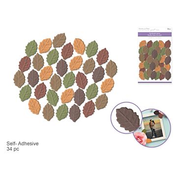 Floral Embellishment: 1.5"x1" Leaves Self-Stick Embossed Handmade Paper 34pc - Autumn Blend