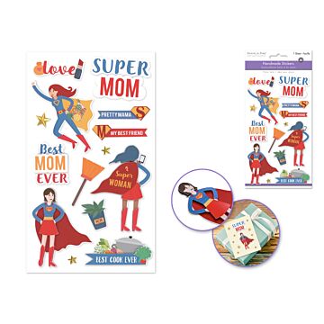 Handmade Sticker: 4.4"x7.5" 3D Themed Elements - Super Mom
