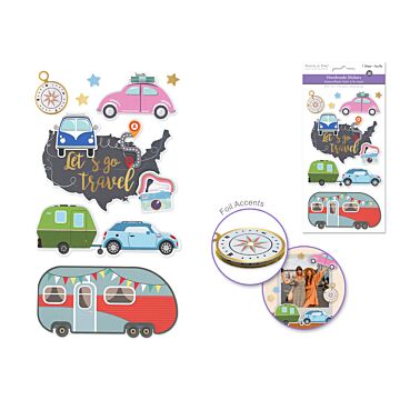 Forever in Time Handmade Sticker: 4.4"x7.5" 3D Themed Elements - Let's Go Travel