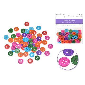 Button Embellishment: Color-Mix Resin Button Medley - Brights 11mm 60pc