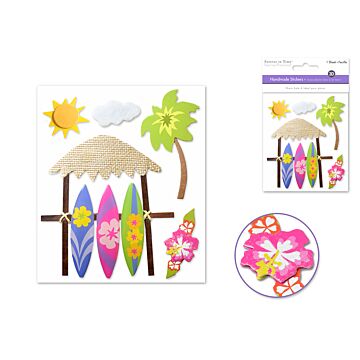 Handmade Sticker: 9.5cmx11.5cm 3D Themed - Surfing the Tropics