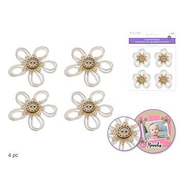 Floral Embellish: 2.2" Loop-Petal Daisies x4 Handmade - Button Stamen