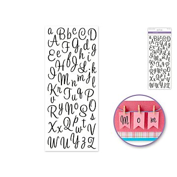 Paper Craft Sticker: 5"x12" Letters & Numbers Medley Clear - Letters Black Cursive