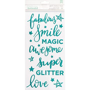 Shimelle Glitter Girl Thickers Stickers 5.5"X11" 58/Pkg-Sparkle/Phrases/Foam/Teal Glitter