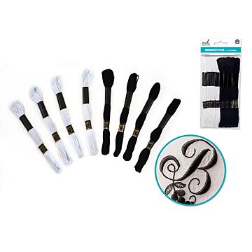 Needlecrafters: 8m Cotton Embroidery Floss 8 Hanks/pkg - Black & White Mix