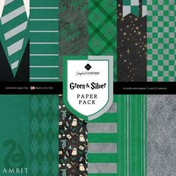Scrapbook Customs Green & Silver Paper Pack 12x12 Paper Pack (2ea of 6) Double-Sided Paper 12 x 12