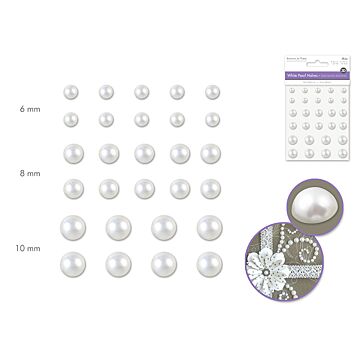 Forever in Time Paper Craft Emb: 6-10mm Pearl Halves x28 White Peel-n-Stick