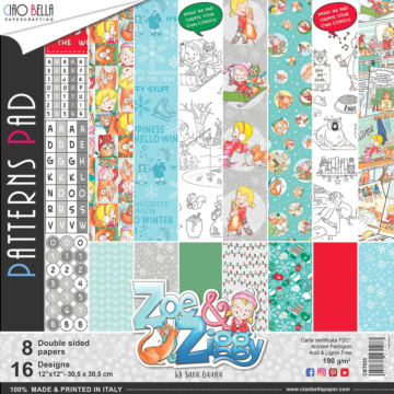 Ciao Bella ZOE & ZIGGY PATTERNS PAD 12"X12" 8/PKG