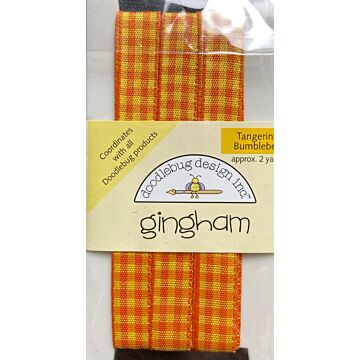 Doodlebug Ribbon - Gingham - Tangerine/Bumblebee