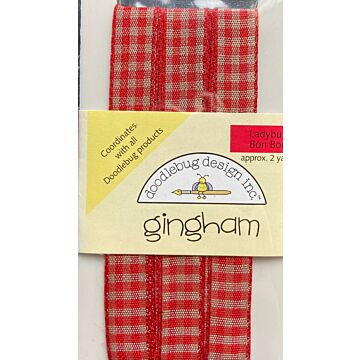 Doodlebug Ribbon - Gingham - Ladybug/BonBon