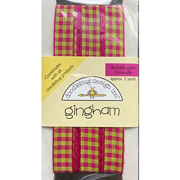 Doodlebug Ribbon - Gingham - Bubble Gum/Limeade