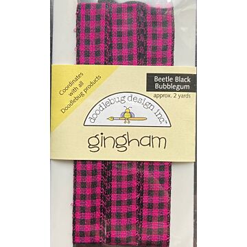 Doodlebug Ribbon - Gingham - Beetle Black/Bubble Gum