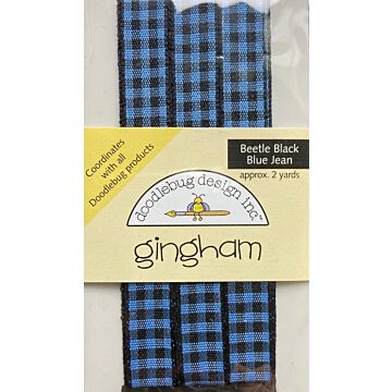 Doodlebug Ribbon - Gingham - Beetleblack/Blue Jean