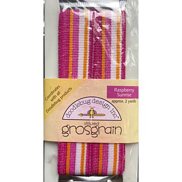 Doodlebug Ribbon - Striped Grossgrain - Raspberry Sunrise