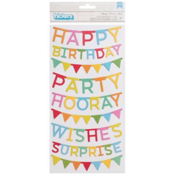 Pebbles Happy Hooray Thickers Stickers 5.5"X11" 2 Sheets-Phrases & Banners/Printed Chipboard