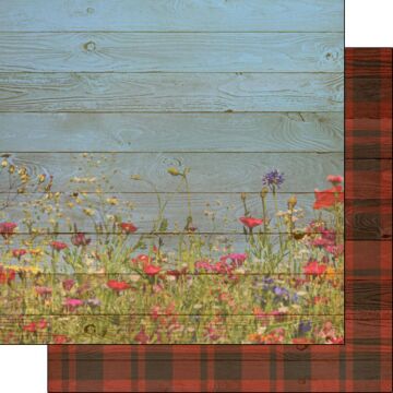 Scrapbook Customs - 12x12 Paper - Wildflowers/Plaid DS Background