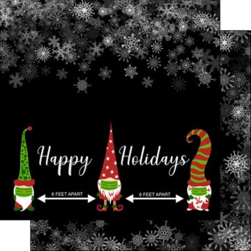 Scrapbook Customs - Double Sided Paper 12 x 12 - Happy Holidays - 6 Feet Apart