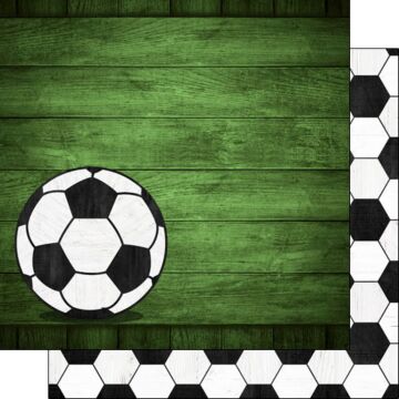 Scrapbook Customs - Double Sided Paper 12 x 12 - Soccer Wood Colored BG