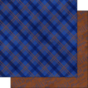 Blue & Bronze Plaid / Words DS - Double-Sided Paper 12 x 12