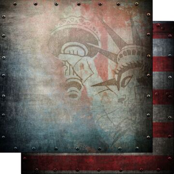 Scrapbook Customs - Statue of Liberty / Flag - Faux Metal Rivets DS - double-sided 12x12 paper