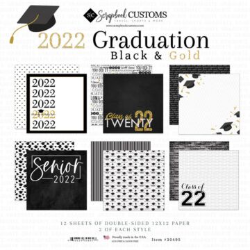 Graduation Black & Gold Pack (2ea of 6) Paper Double-Sided Paper 12 x 12