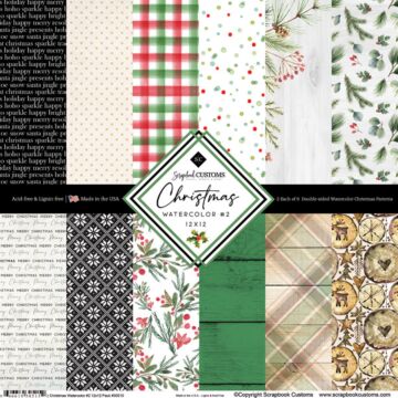 Scrapbook Customs Christmas Watercolor #2 12x12 Pack (2ea of 6) Paper Double-Sided Paper 12 x 12