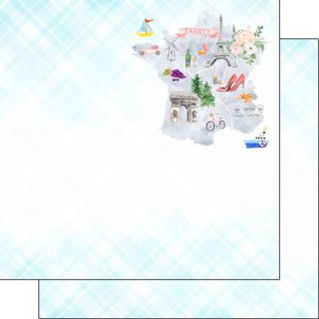 Scrapbook Customs France Map Icons DS Paper Double-Sided Paper 12 x 12