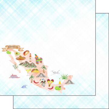 Scrapbook Customs Mexico Map Icons DS Paper Double-Sided Paper 12 x 12
