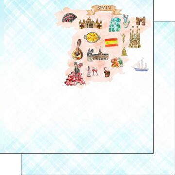 Scrapbook Customs Spain Map Icons DS Paper Double-Sided Paper 12 x 12