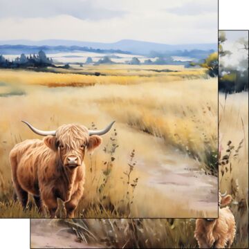 Scrapbook Customs HIGHLAND COW WATERCOLOR DS 12x12 PAPER