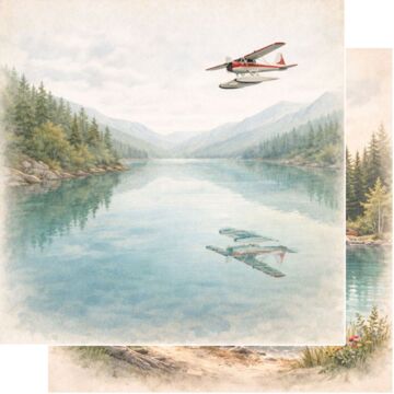 Preorder Scrapbook Customs Alaskan Watercolor Float Plane & Cabin DS Paper