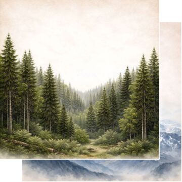 Preorder Scrapbook Customs Alaskan Forest and Mountain Glacier Watercolor DS Paper