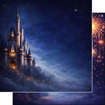 Preorder Scrapbook Customs Whimsical Night Castle & Fireworks DS Paper