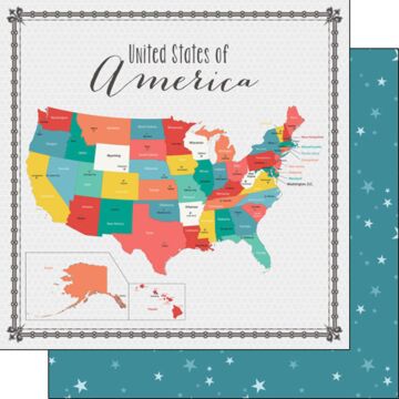 Scrapbook Customs - Double Sided Paper 12 x 12 - USA Memories Map