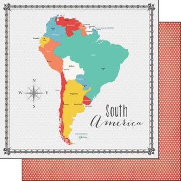 Scrapbook Customs - Double Sided Paper 12 x 12 - South America Memories Map