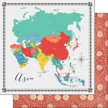 Scrapbook Customs - Double Sided Paper 12 x 12 - Asia Memories Map