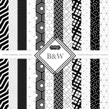 Scrapbook Customs - B&W Shapes 12x12 Pack (2ea of 6) (DS Paper 12 x 12)