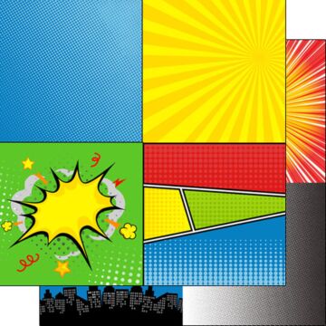 Scrapbook Customs - Double Sided Paper 12 x 12 - Comic Boy Squares