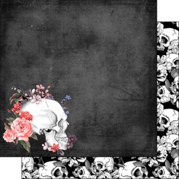 Scrapbook Customs - Double Sided Paper 12 x 12 - Pink Rose Skull