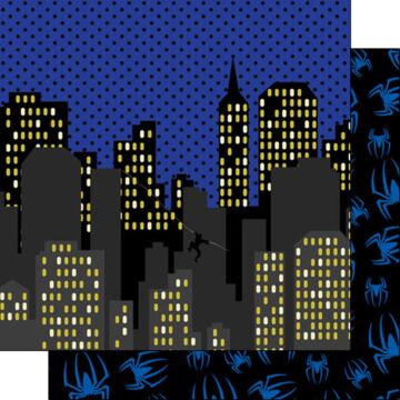 Scrapbook Customs - Double Sided Paper 12 x 12 - Spider Superhero - City