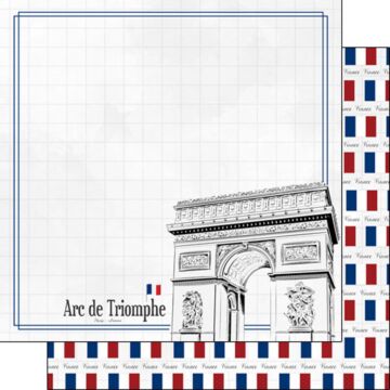 Scrapbook Customs - Double Sided Paper 12 x 12 - PARIS ARC DE TRIOMPHE ADVENTURE