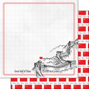 Scrapbook Customs - Double Sided Paper 12 x 12 - Great Wall of China Adventure Landmark