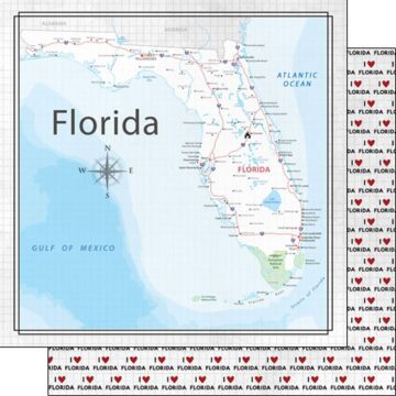 Scrapbook Customs - Double Sided Paper 12 x 12 - Florida Adventure Map