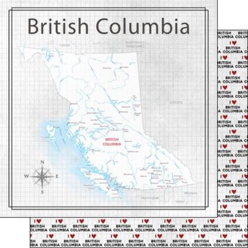 Scrapbook Customs - Double Sided Paper 12 x 12 - British Columbia Adventure Map