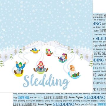 Scrapbook Customs - Double Sided Paper 12 x 12 - Sledding Winter Adventure