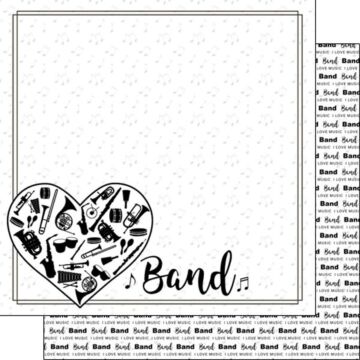 Scrapbook Customs - Double Sided Paper 12 x 12 - Band Instruments In Heart