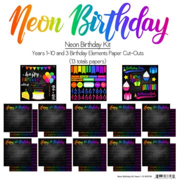 Scrapbook Customs Neon Birthday Kit years 1-10 Paper Pack 12x12
