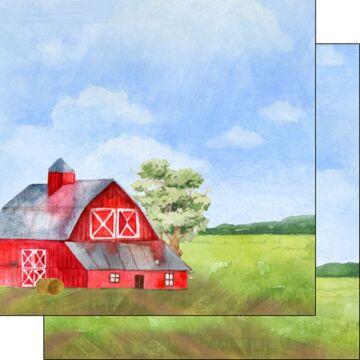 Scrapbook Customs - Double Sided Paper 12 x 12 - Barn Watercolor