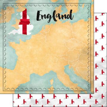 Scrapbook Customs - England Map Sights Paper